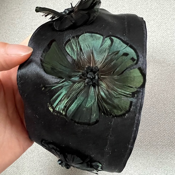 Jennifer Ouellette silk headband with feather flower details. main image 6